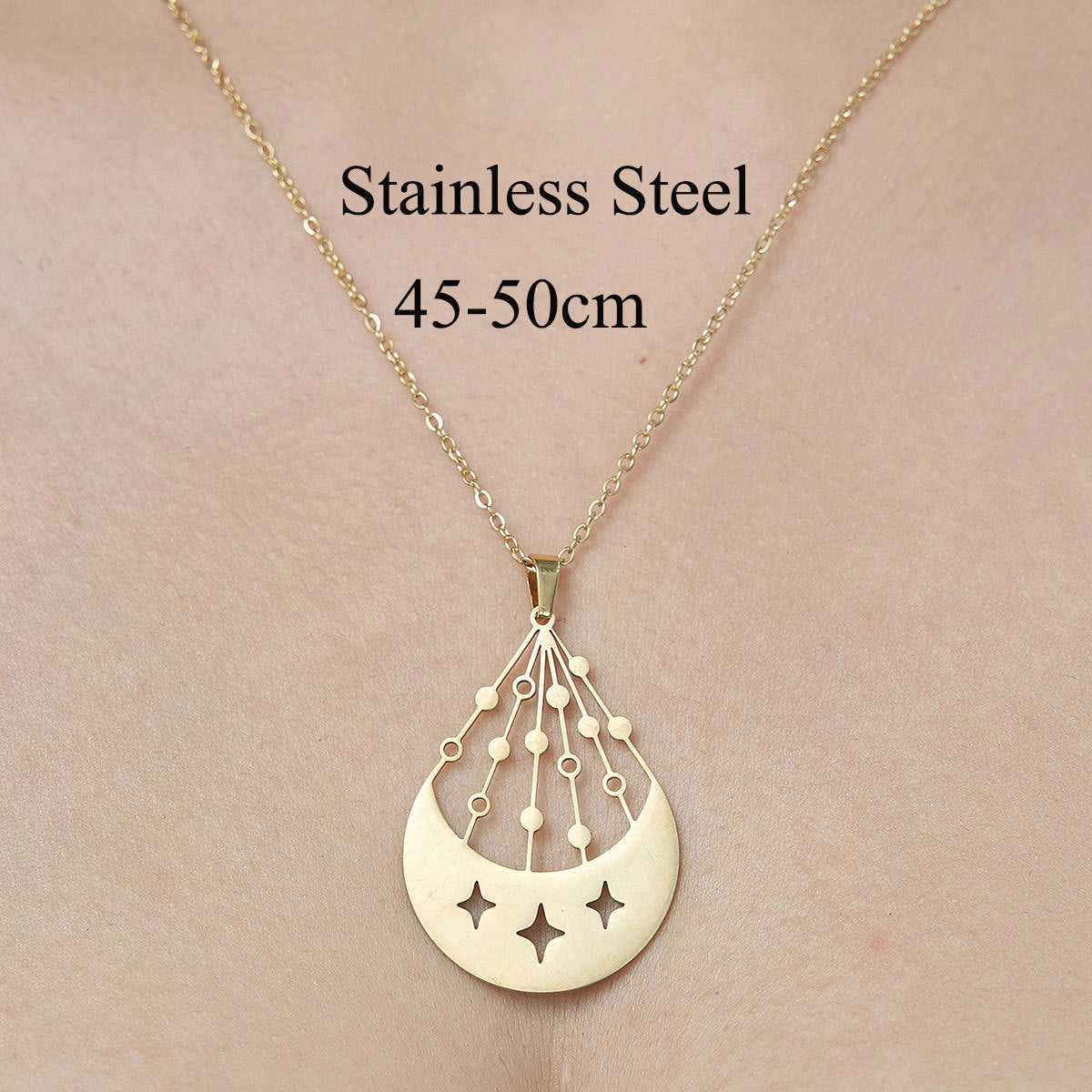 Wholesale Simple Style Star Moon Leaves Stainless Steel Titanium Steel Polishing Plating Pendant Necklace