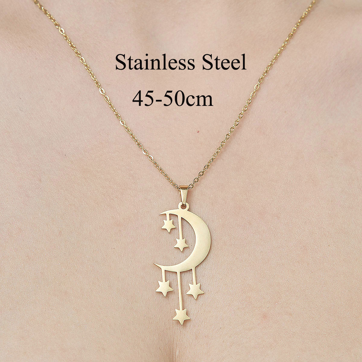 Wholesale Simple Style Star Moon Leaves Stainless Steel Titanium Steel Polishing Plating Pendant Necklace