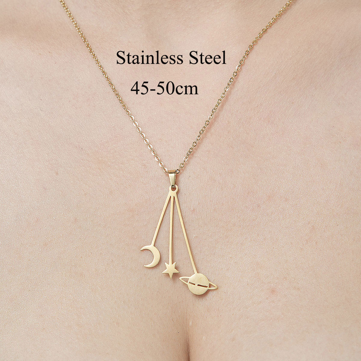 Wholesale Simple Style Star Moon Leaves Stainless Steel Titanium Steel Polishing Plating Pendant Necklace