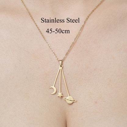 Wholesale Simple Style Star Moon Leaves Stainless Steel Titanium Steel Polishing Plating Pendant Necklace