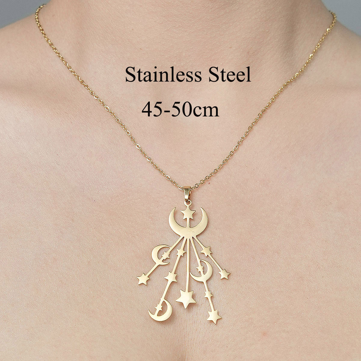 Wholesale Simple Style Star Moon Leaves Stainless Steel Titanium Steel Polishing Plating Pendant Necklace