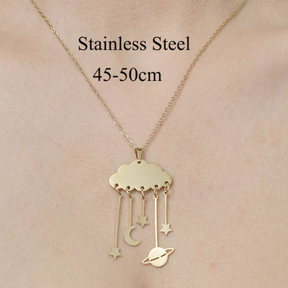 Wholesale Simple Style Star Moon Leaves Stainless Steel Titanium Steel Polishing Plating Pendant Necklace