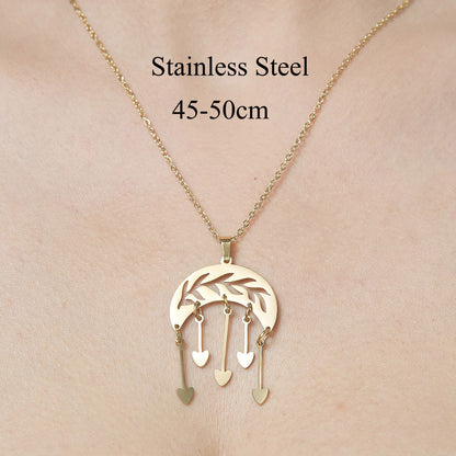 Wholesale Simple Style Star Moon Leaves Stainless Steel Titanium Steel Polishing Plating Pendant Necklace