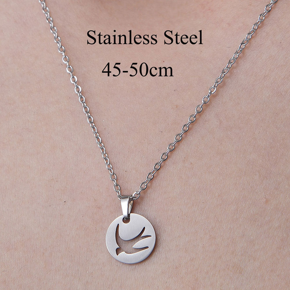 Wholesale Simple Style Dog Owl Wings Stainless Steel Titanium Steel Polishing Plating Pendant Necklace