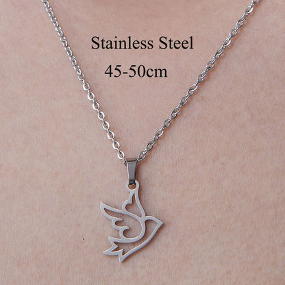 Wholesale Simple Style Dog Owl Wings Stainless Steel Titanium Steel Polishing Plating Pendant Necklace