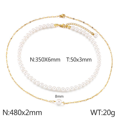 Wholesale Classic Style Commute Round Stainless Steel Artificial Pearl Beaded Bracelets Necklace