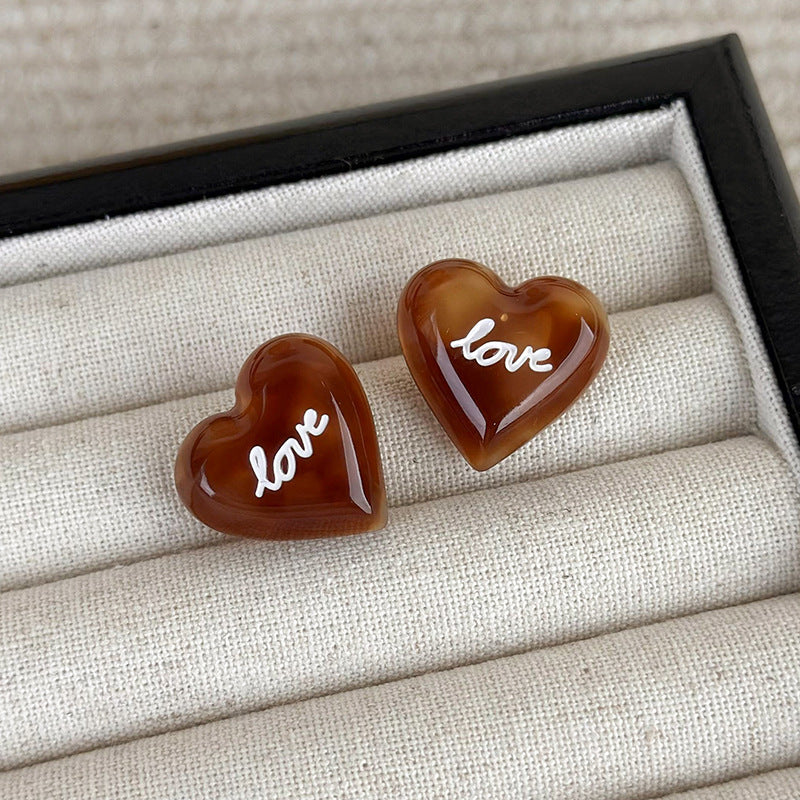 1 Pair Casual Heart Shape Resin Ear Studs