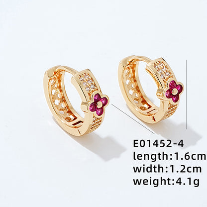 1 Pair Simple Style Four Leaf Clover Plating Inlay Copper Zircon White Gold Plated Gold Plated Earrings