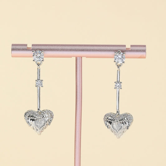 1 Pair Sweet Simple Style Heart Shape Eye Plating Inlay Copper Zircon White Gold Plated Drop Earrings