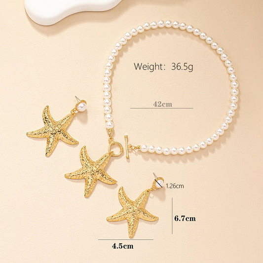 Fairy Style Elegant Starfish Alloy Plastic Ferroalloy Plating 14k Gold Plated Women's Earrings Necklace