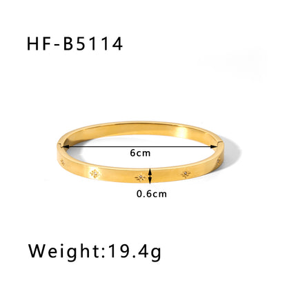 Simple Style Round Stainless Steel Inlay Zircon Bangle