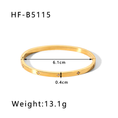 Simple Style Round Stainless Steel Inlay Zircon Bangle