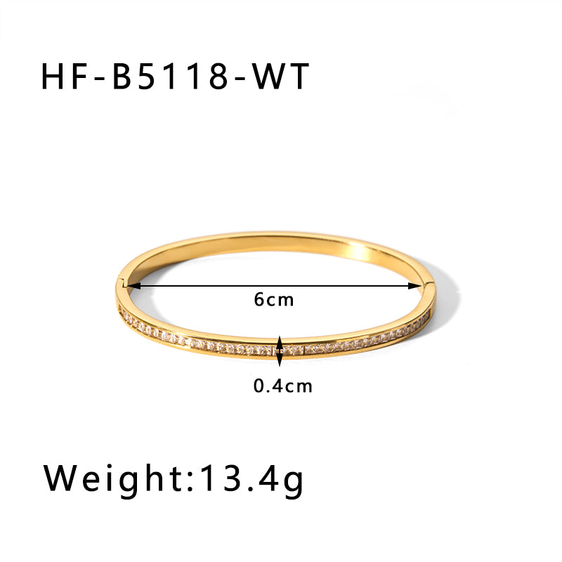 Simple Style Round Stainless Steel Inlay Zircon Bangle