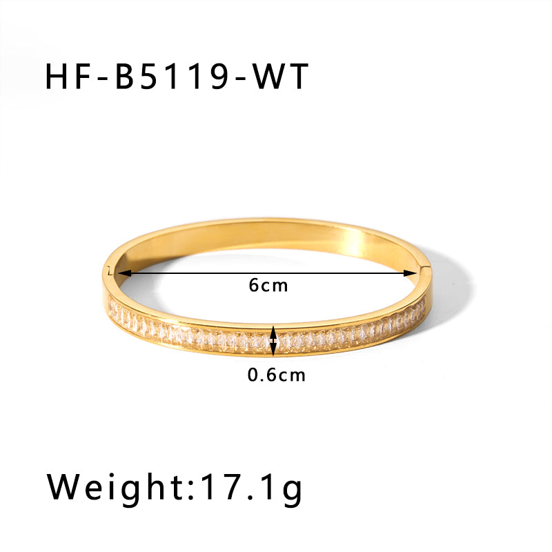 Simple Style Round Stainless Steel Inlay Zircon Bangle