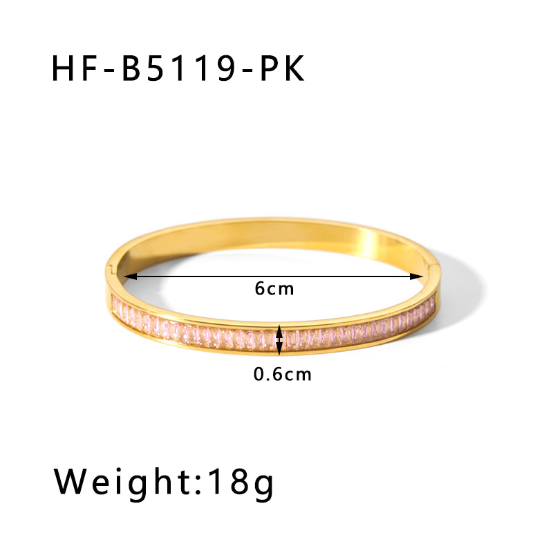 Simple Style Round Stainless Steel Inlay Zircon Bangle