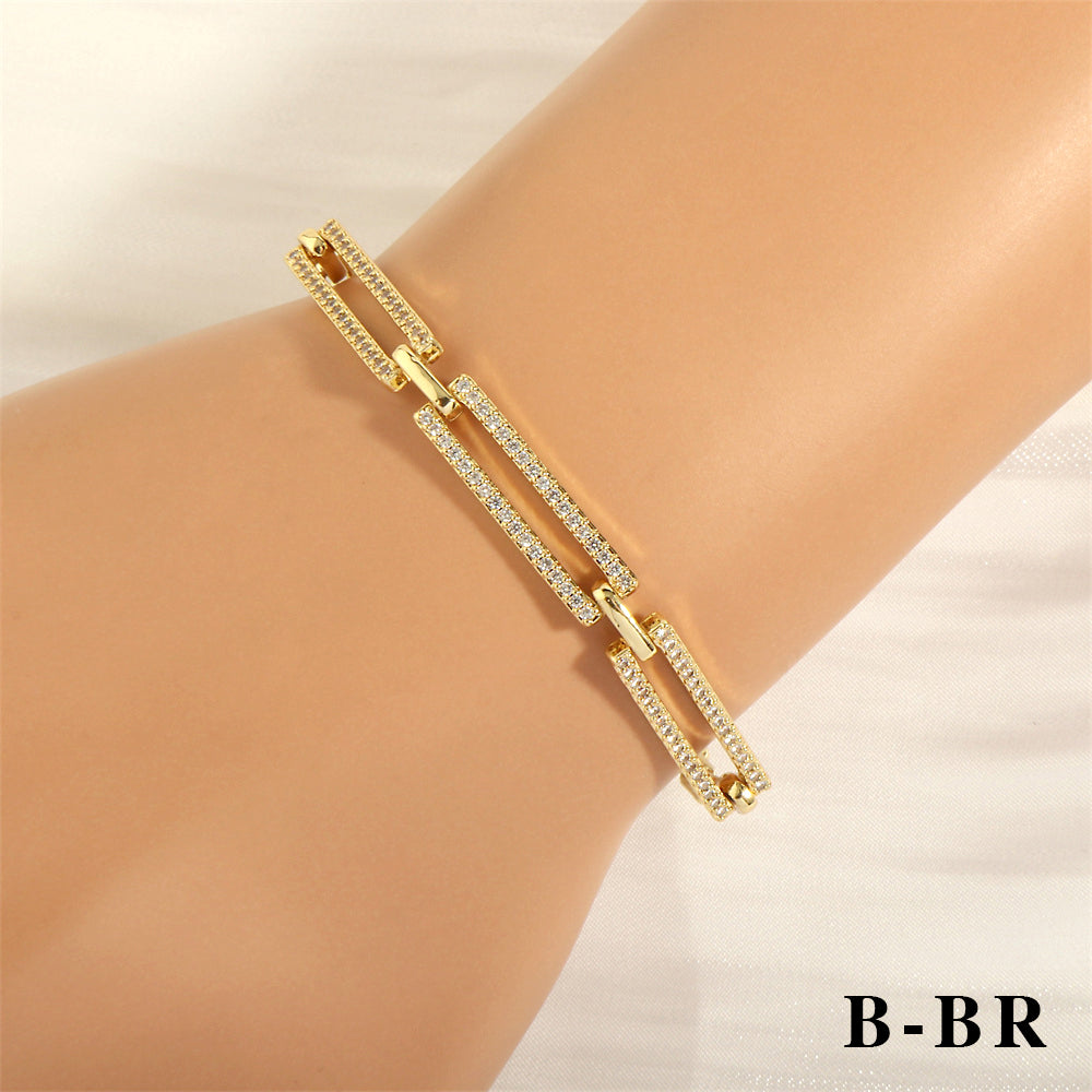 Elegant Lady Simple Style Geometric Copper Plating Inlay Zircon 18k Gold Plated Bracelets Necklace