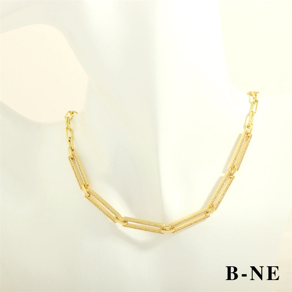 Elegant Lady Simple Style Geometric Copper Plating Inlay Zircon 18k Gold Plated Bracelets Necklace