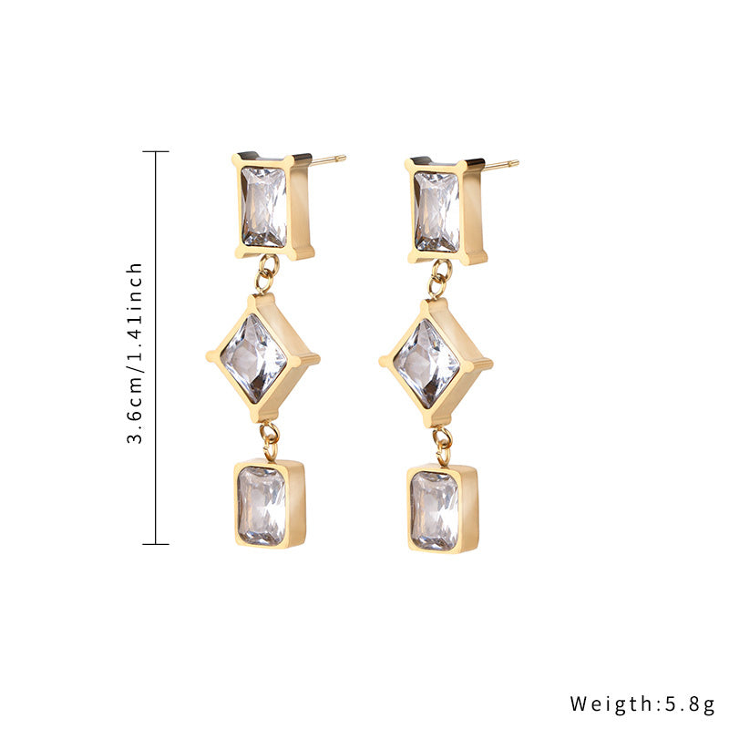 1 Pair Simple Style Classic Style Rhombus Plating Inlay Stainless Steel Titanium Steel Zircon Gold Plated Drop Earrings