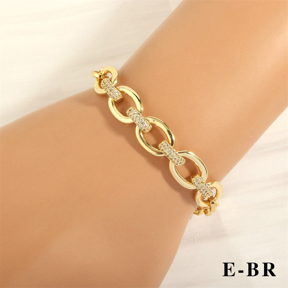 Elegant Lady Simple Style Geometric Copper Plating Inlay Zircon 18k Gold Plated Bracelets Necklace