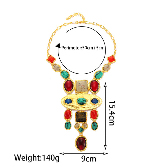 Elegant Luxurious Ethnic Style Geometric Artificial Gemstones Zinc Alloy Wholesale Pendant Necklace