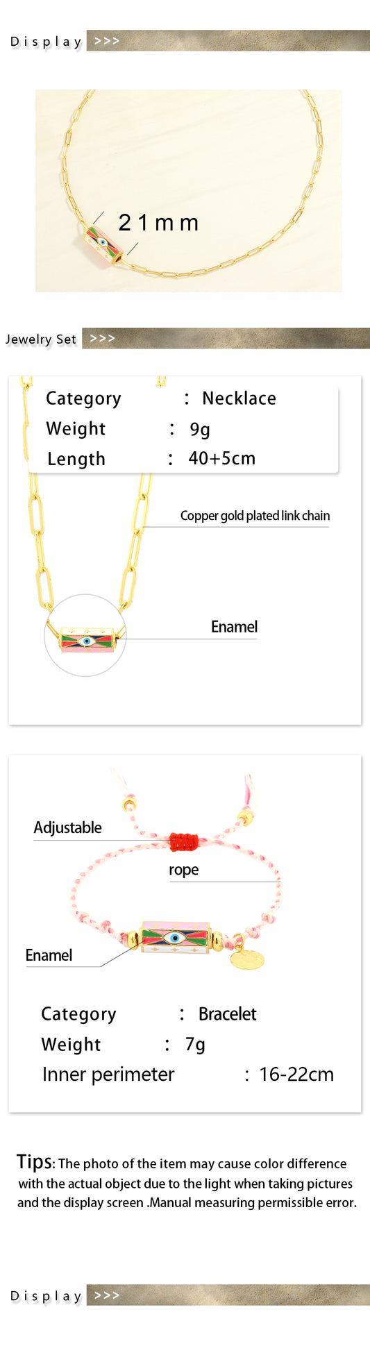 Elegant Simple Style Streetwear Devil's Eye Copper Enamel Plating 18k Gold Plated Bracelets Necklace