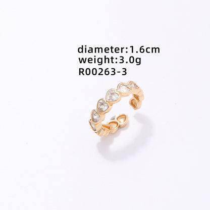 Vintage Style Heart Shape Copper Plating Inlay Zircon White Gold Plated Gold Plated Open Rings
