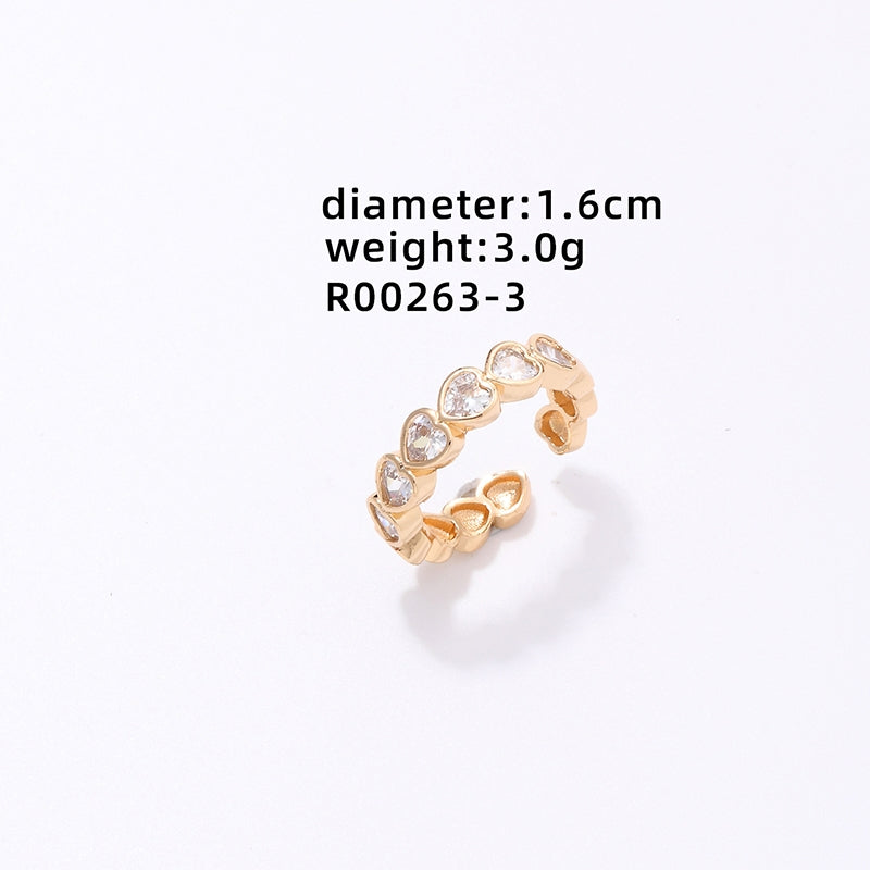 Vintage Style Heart Shape Copper Plating Inlay Zircon White Gold Plated Gold Plated Open Rings