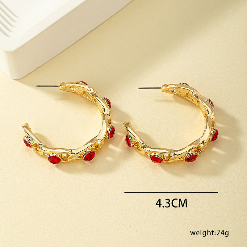 1 Pair Simple Style Classic Style Commute C Shape Plating Inlay Alloy Artificial Diamond 14k Gold Plated Ear Studs