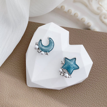 1 Pair Sweet Star Moon Plating Inlay Alloy Artificial Pearls White Gold Plated Ear Studs