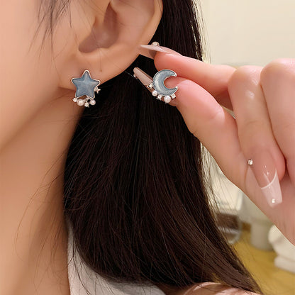 1 Pair Sweet Star Moon Plating Inlay Alloy Artificial Pearls White Gold Plated Ear Studs