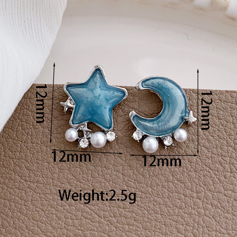1 Pair Sweet Star Moon Plating Inlay Alloy Artificial Pearls White Gold Plated Ear Studs