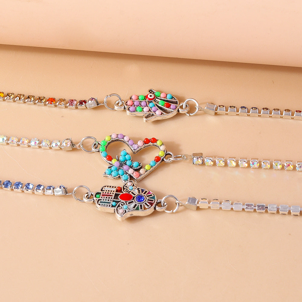 Shiny Heart Shape Zinc Alloy Inlay Rhinestones Women's Bracelets