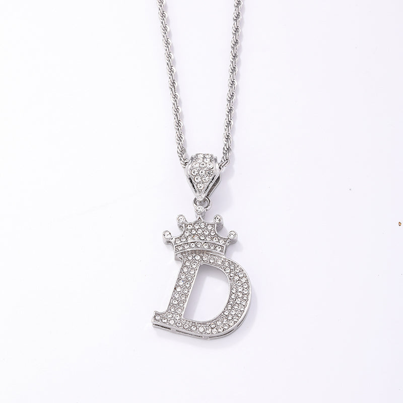 Hip-hop Letter Crown Copper Plating Inlay Rhinestones White Gold Plated Necklace Pendant