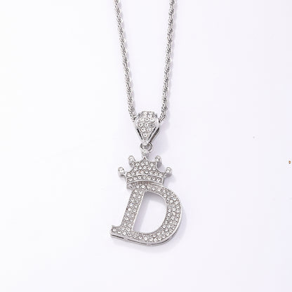 Hip-hop Letter Crown Copper Plating Inlay Rhinestones White Gold Plated Necklace Pendant