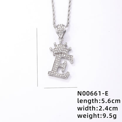 Hip-hop Letter Crown Copper Plating Inlay Rhinestones White Gold Plated Necklace Pendant