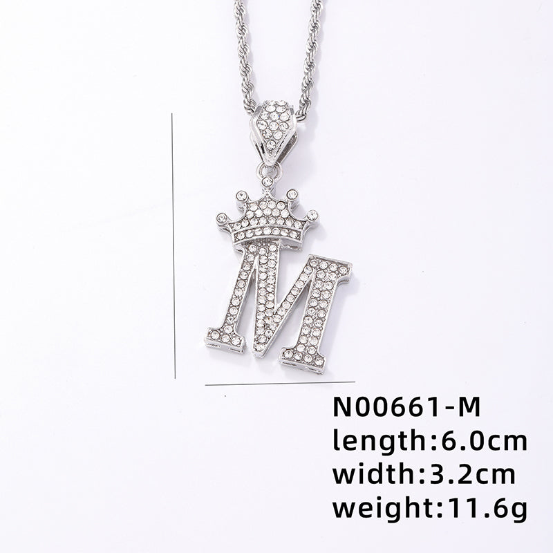 Hip-hop Letter Crown Copper Plating Inlay Rhinestones White Gold Plated Necklace Pendant