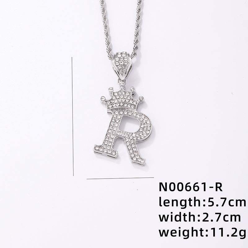 Hip-hop Letter Crown Copper Plating Inlay Rhinestones White Gold Plated Necklace Pendant