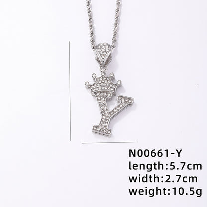 Hip-hop Letter Crown Copper Plating Inlay Rhinestones White Gold Plated Necklace Pendant