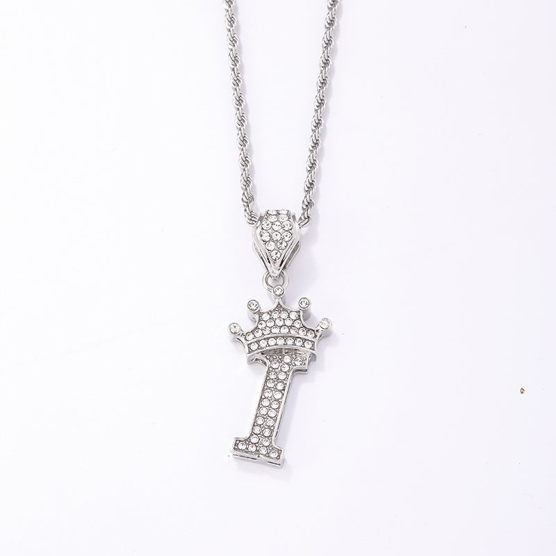 Hip-hop Letter Crown Copper Plating Inlay Rhinestones White Gold Plated Necklace Pendant