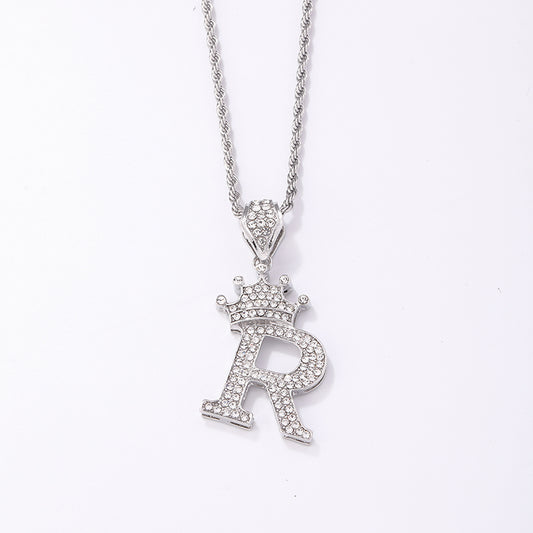 Hip-hop Letter Crown Copper Plating Inlay Rhinestones White Gold Plated Necklace Pendant