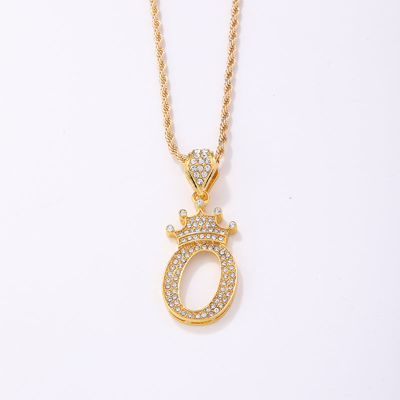 Casual Elegant Letter Crown Copper Plating Inlay Zircon Gold Plated Pendant Necklace