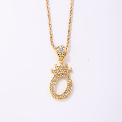 Casual Elegant Letter Crown Copper Plating Inlay Zircon Gold Plated Pendant Necklace