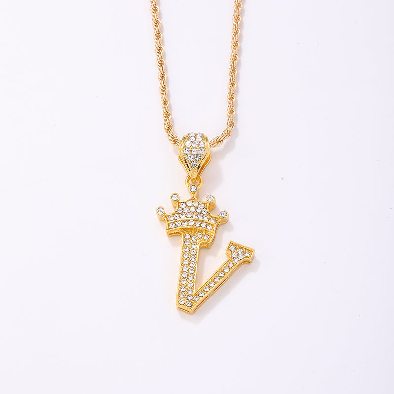 Casual Elegant Letter Crown Copper Plating Inlay Zircon Gold Plated Pendant Necklace