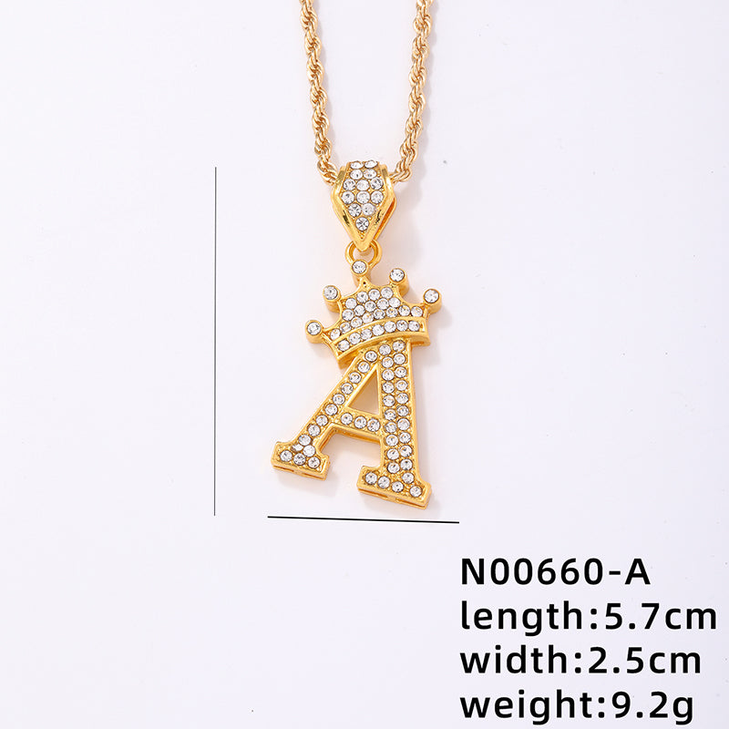 Casual Elegant Letter Crown Copper Plating Inlay Zircon Gold Plated Pendant Necklace