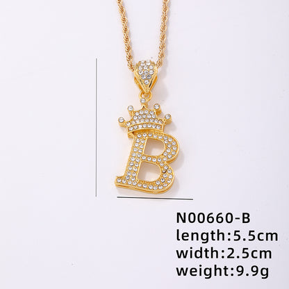 Casual Elegant Letter Crown Copper Plating Inlay Zircon Gold Plated Pendant Necklace