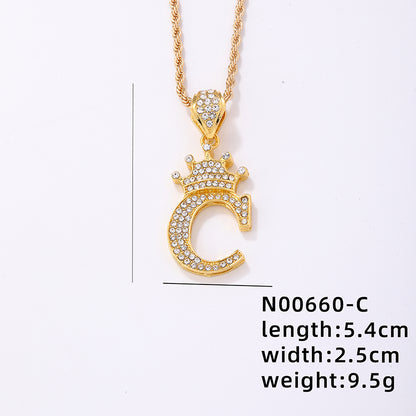 Casual Elegant Letter Crown Copper Plating Inlay Zircon Gold Plated Pendant Necklace