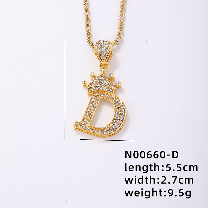 Casual Elegant Letter Crown Copper Plating Inlay Zircon Gold Plated Pendant Necklace