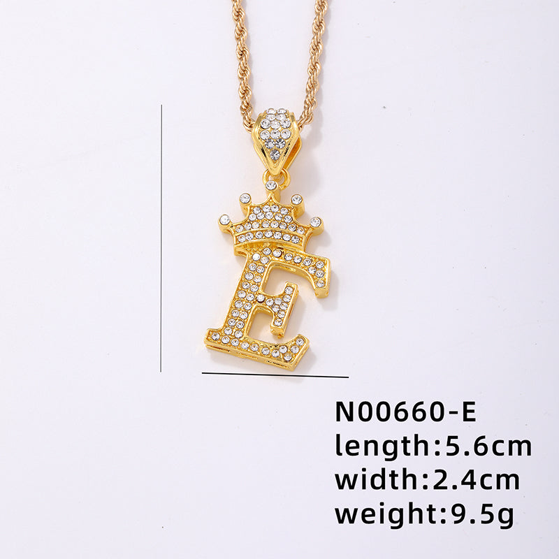 Casual Elegant Letter Crown Copper Plating Inlay Zircon Gold Plated Pendant Necklace