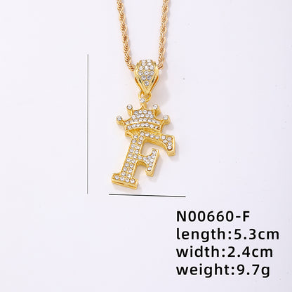 Casual Elegant Letter Crown Copper Plating Inlay Zircon Gold Plated Pendant Necklace