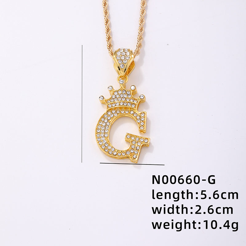 Casual Elegant Letter Crown Copper Plating Inlay Zircon Gold Plated Pendant Necklace